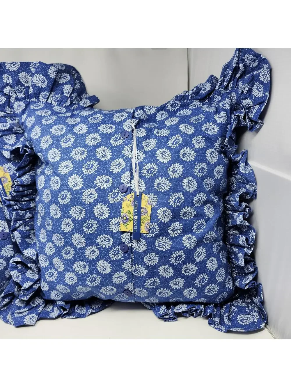 April Cornell Blue Floral Ruffle Pillow Sham 18" Cottagecore Farmhouse NWT - Picture 5 of 6
